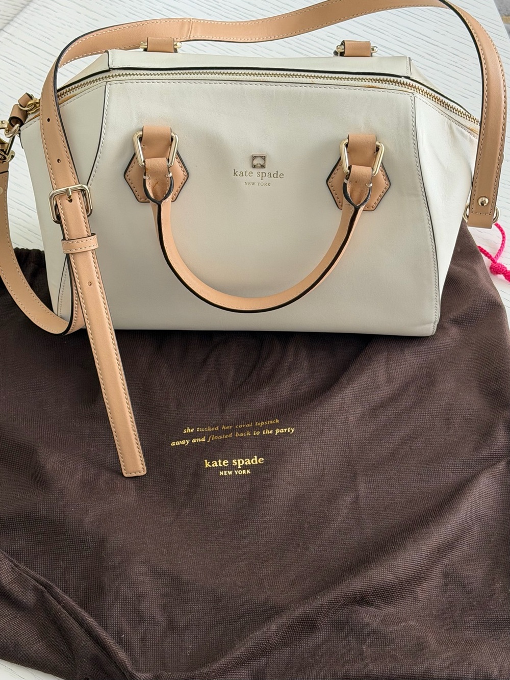 kate spade Cream Satchel with Tan Trim and Strap